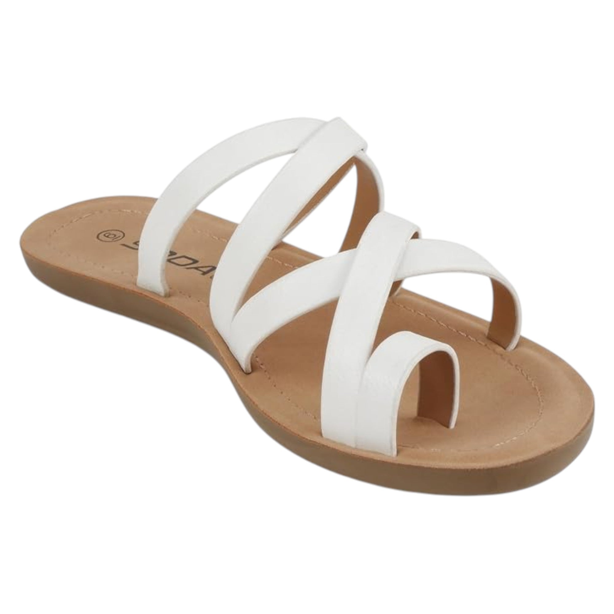 Soda Women Fashion Comfortable Slip On Flat Cross bands Toe Ring Fashion Sandals