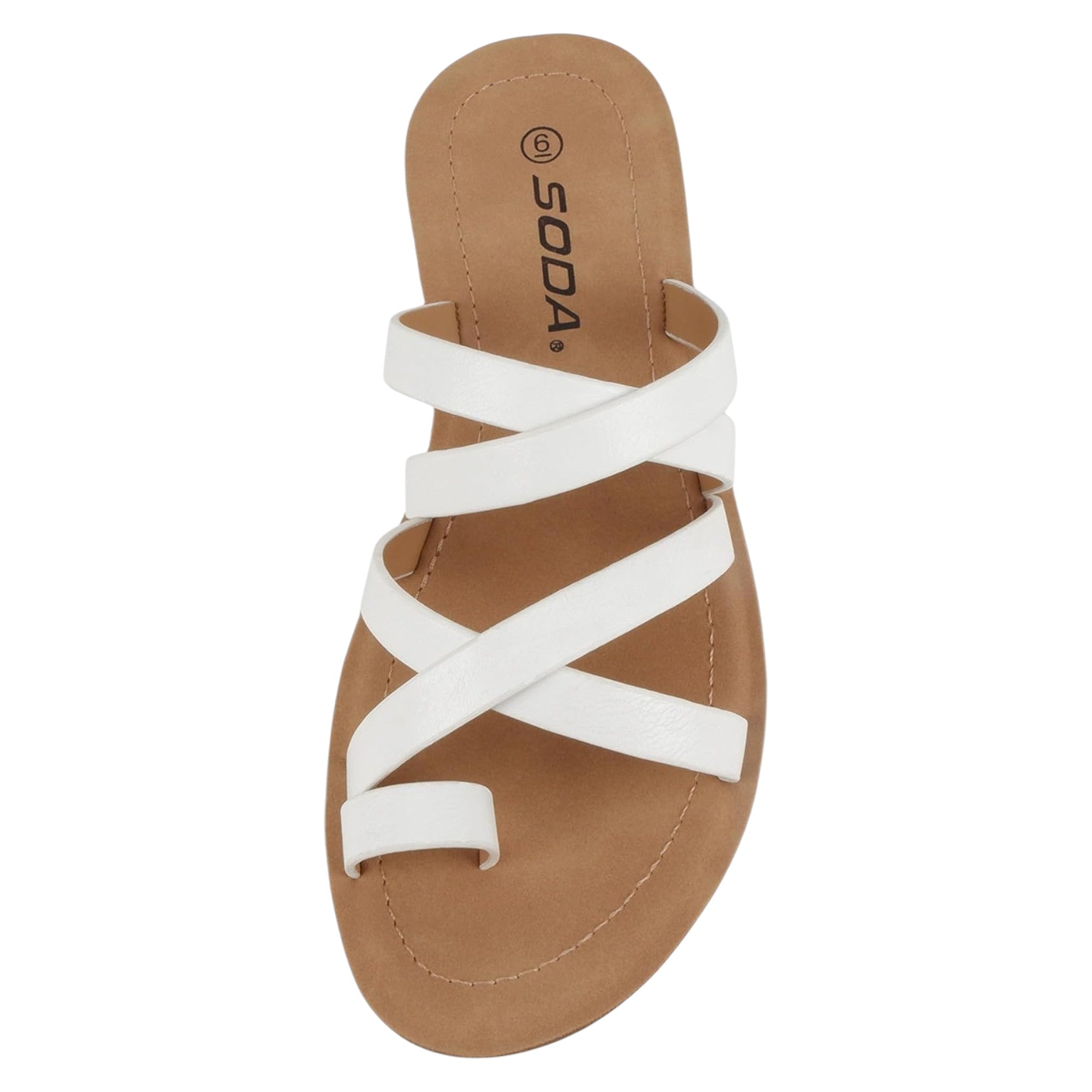 Soda Women Fashion Comfortable Slip On Flat Cross bands Toe Ring Fashion Sandals