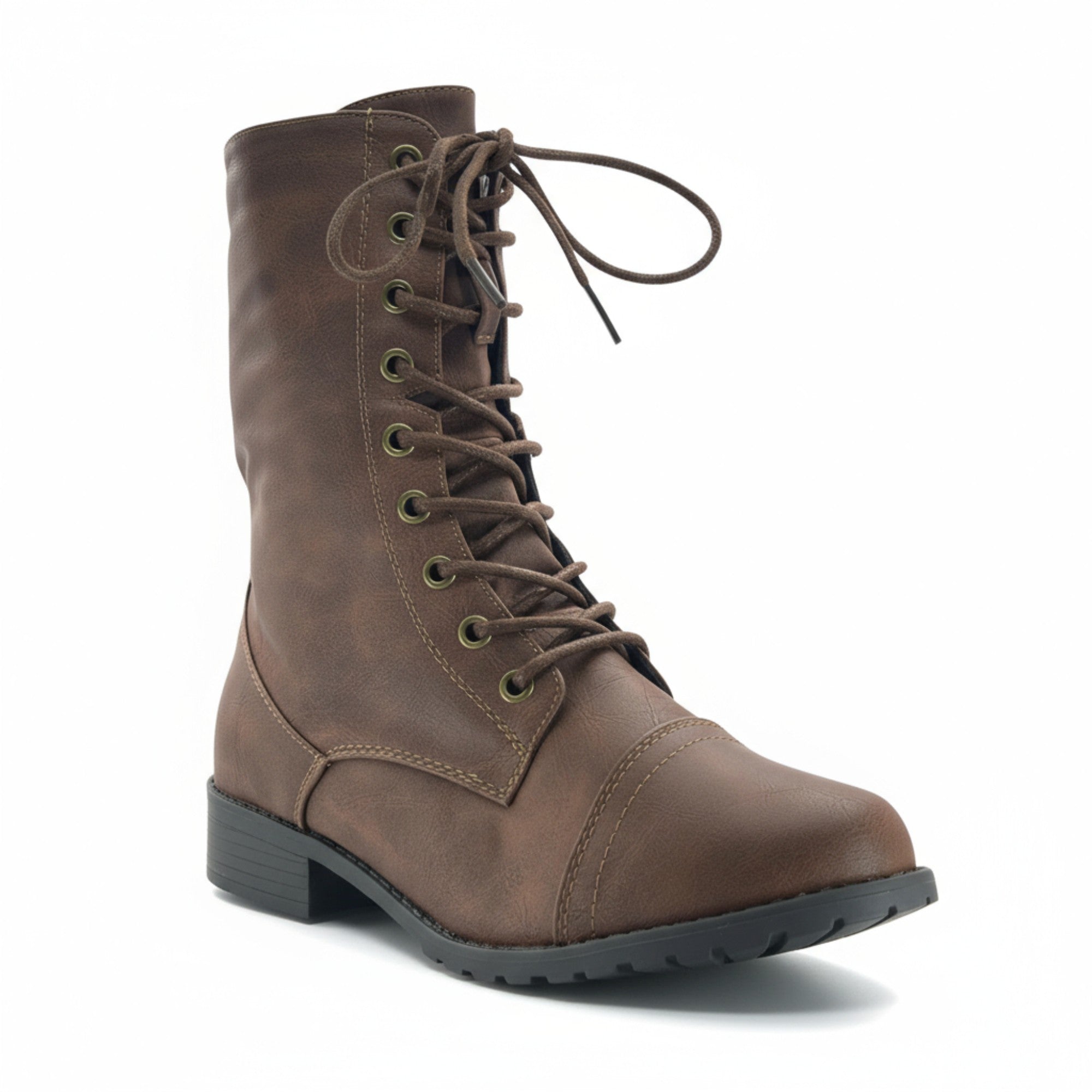 Fashion Mes Women's Military Combat Boots — Lace Up Side Zip Low Heel Ankle Boot