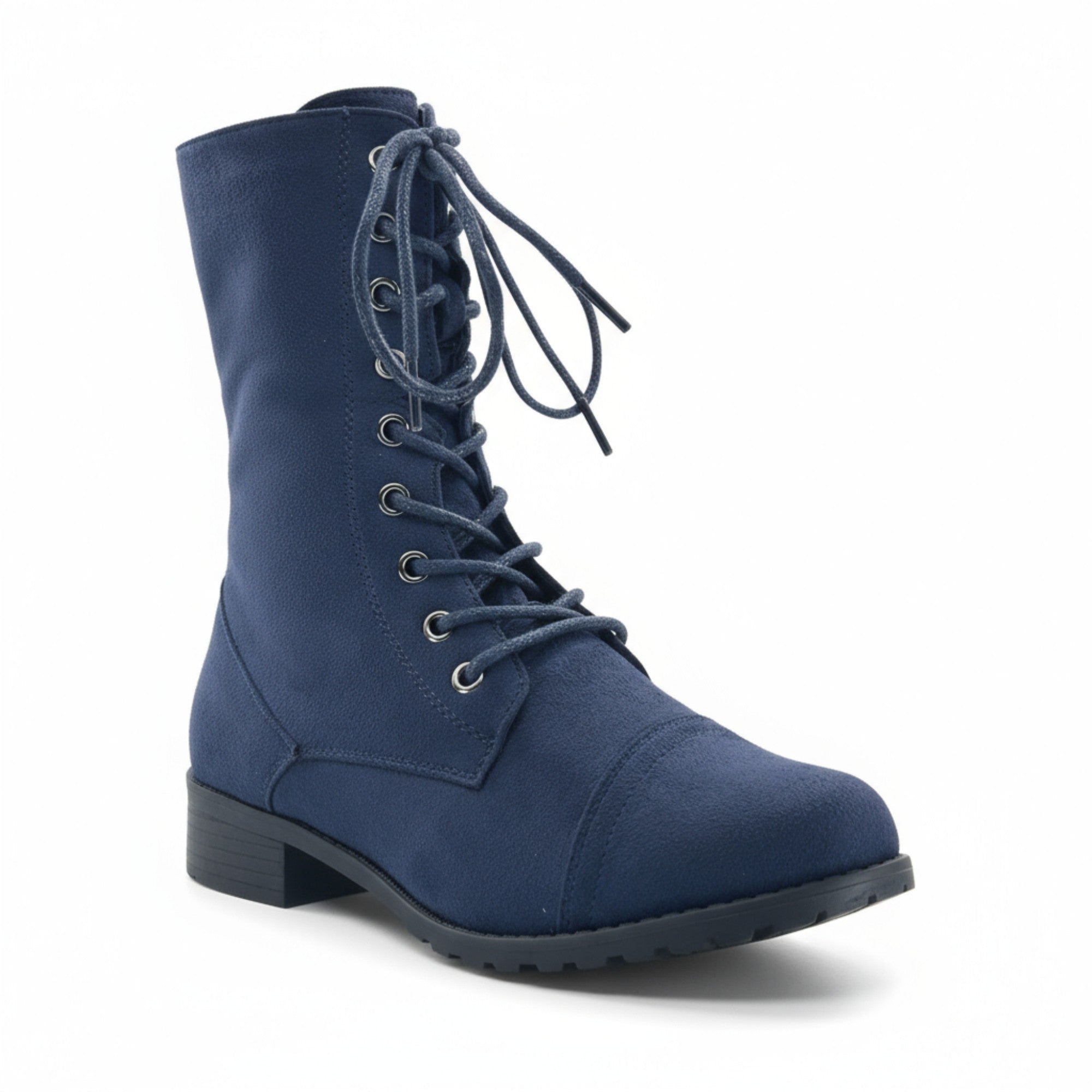 Fashion Mes Women's Military Combat Boots — Lace Up Side Zip Low Heel Ankle Boot