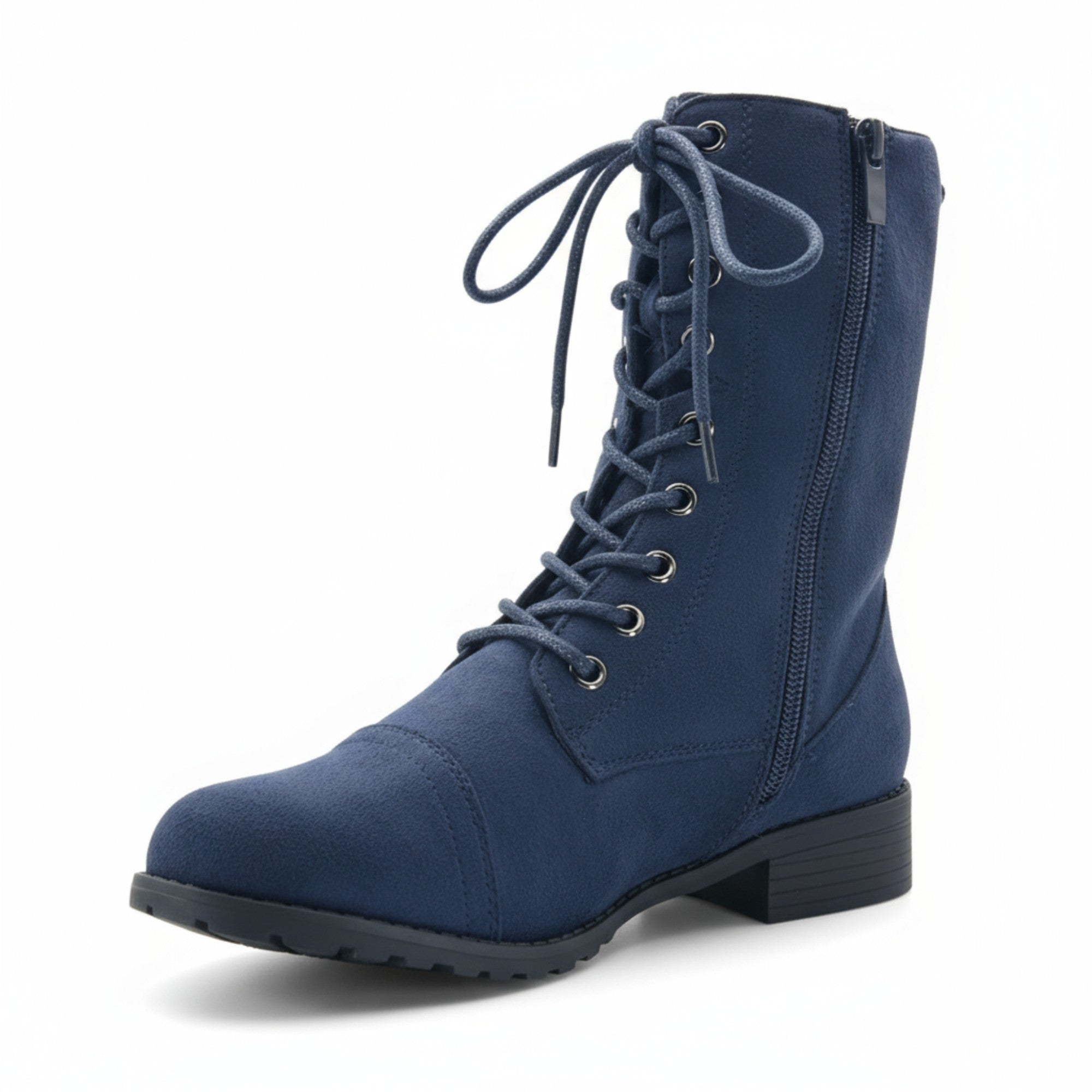 Fashion Mes Women's Military Combat Boots — Lace Up Side Zip Low Heel Ankle Boot