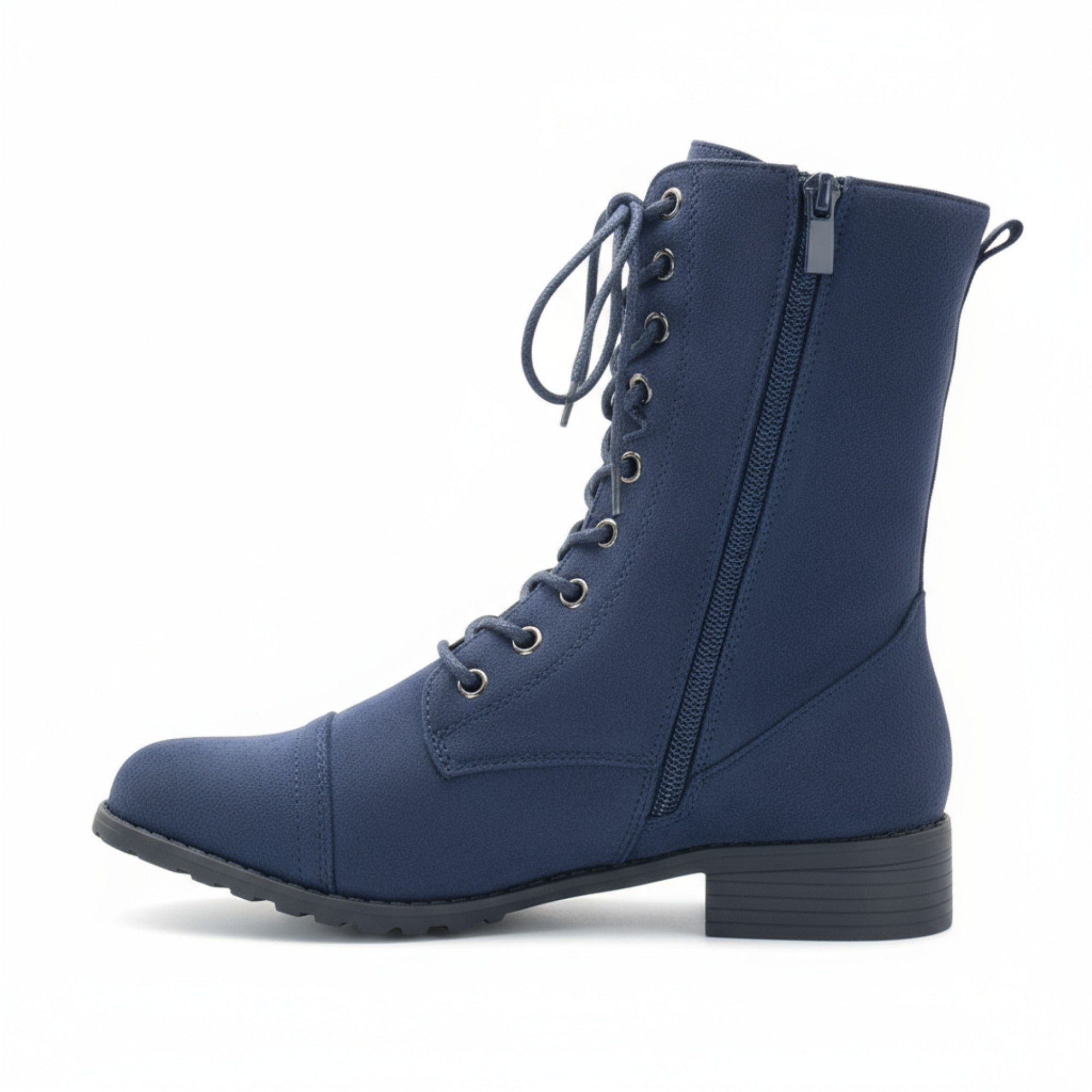 Fashion Mes Women's Military Combat Boots — Lace Up Side Zip Low Heel Ankle Boot