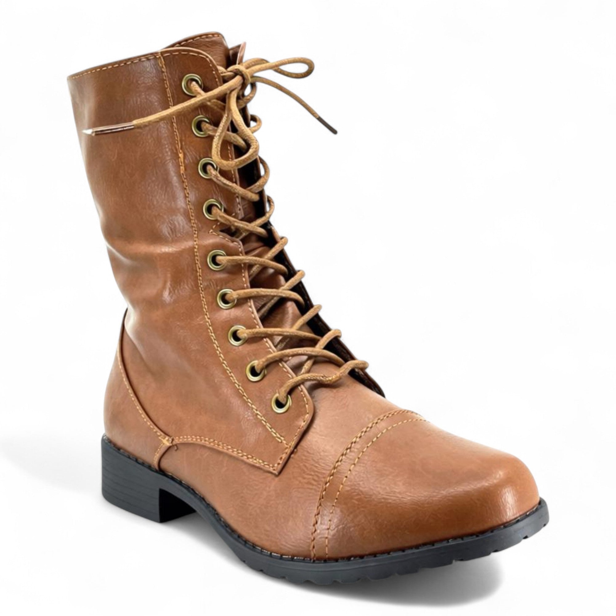 Fashion Mes Women's Military Combat Boots — Lace Up Side Zip Low Heel Ankle Boot