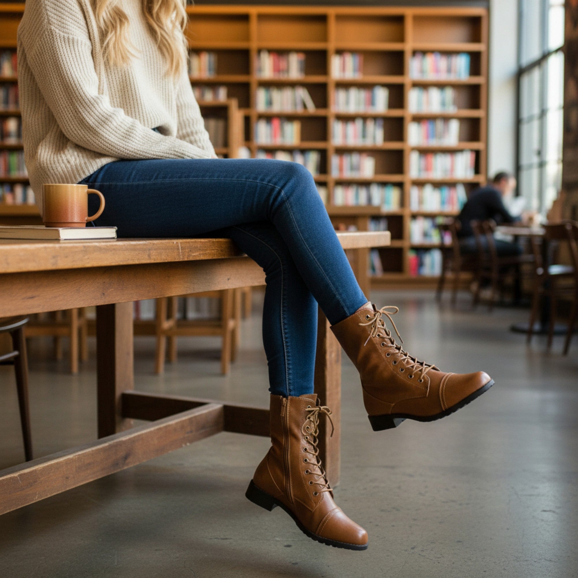 Fashion Mes Women's Military Combat Boots — Lace Up Side Zip Low Heel Ankle Boot