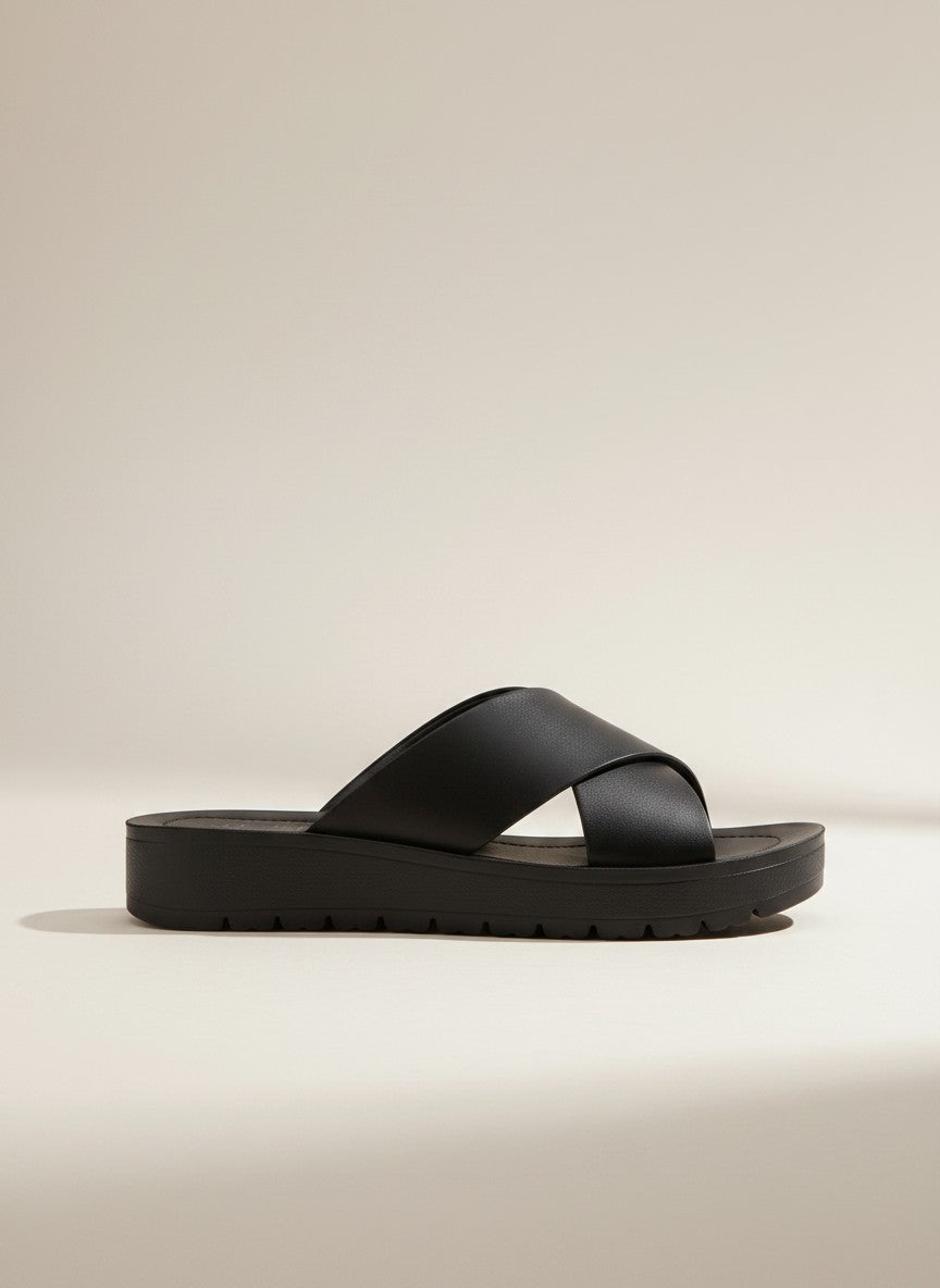 Soda Women's Flatform Slide Sandal — Open Toe Crisscross Band Summer Slip On