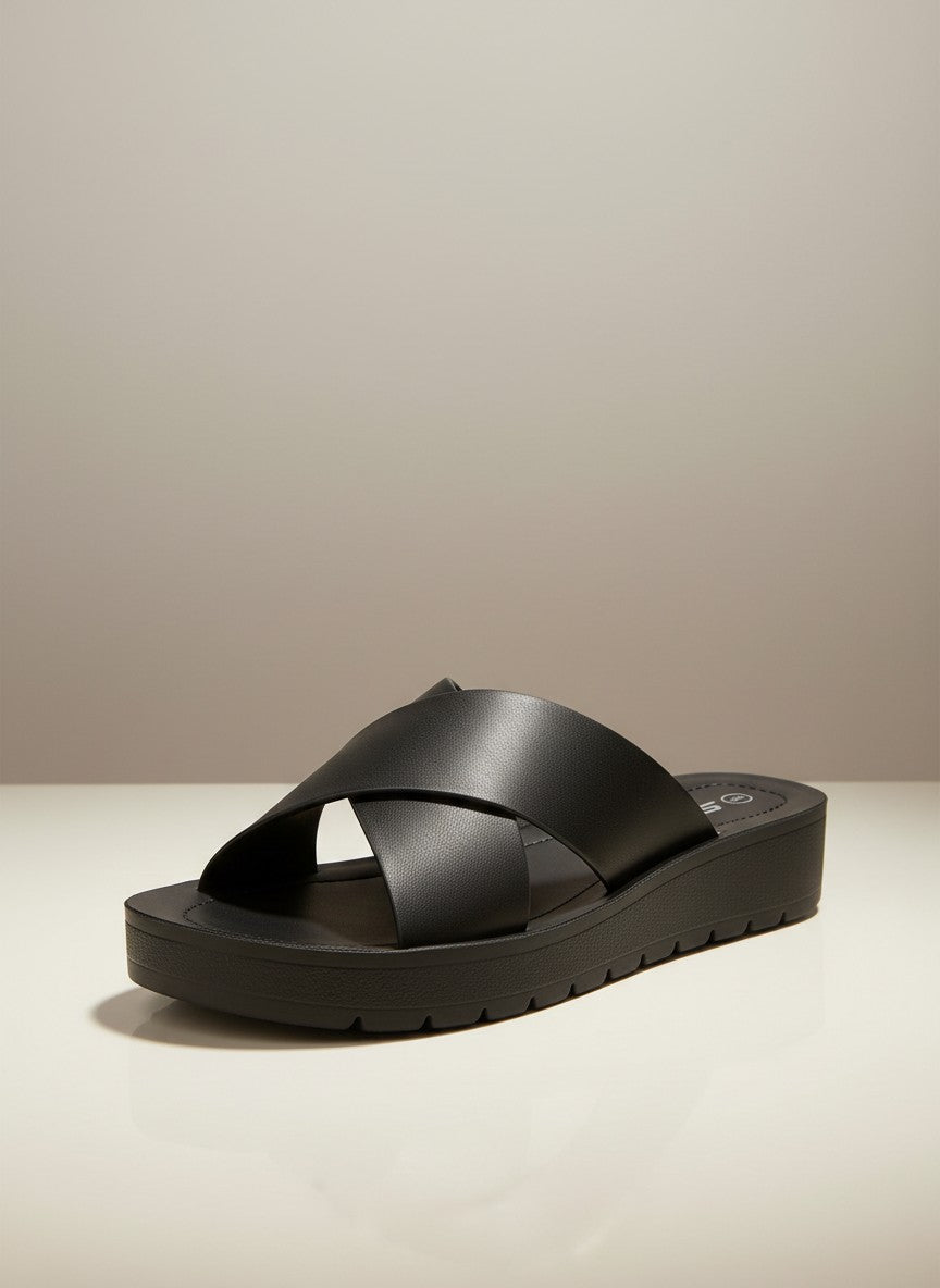 Soda Women's Flatform Slide Sandal — Open Toe Crisscross Band Summer Slip On