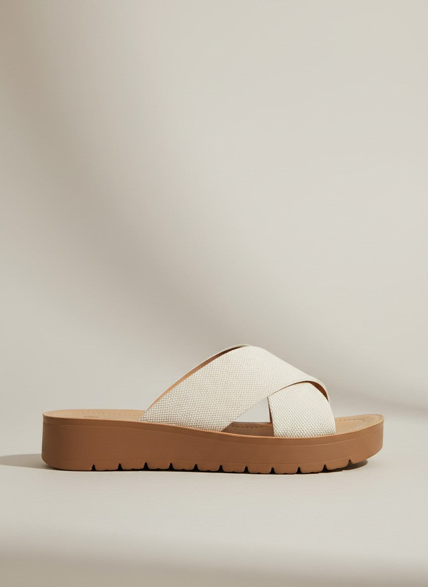Soda Women's Flatform Slide Sandal — Open Toe Crisscross Band Summer Slip On