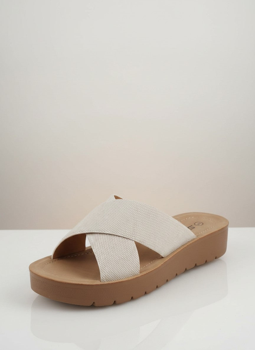 Soda Women's Flatform Slide Sandal — Open Toe Crisscross Band Summer Slip On