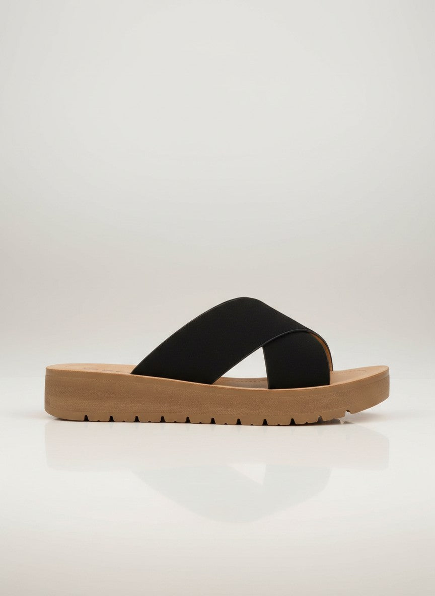 Soda Women's Flatform Slide Sandal — Open Toe Crisscross Band Summer Slip On