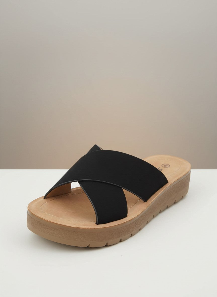 Soda Women's Flatform Slide Sandal — Open Toe Crisscross Band Summer Slip On