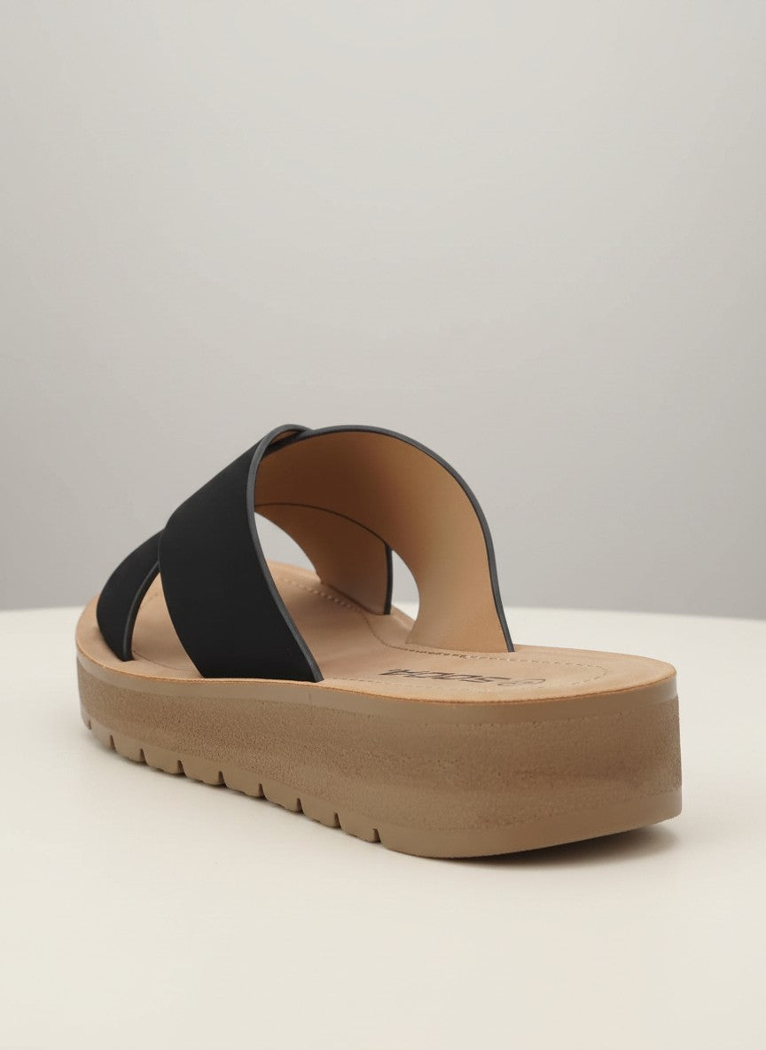 Soda Women's Flatform Slide Sandal — Open Toe Crisscross Band Summer Slip On