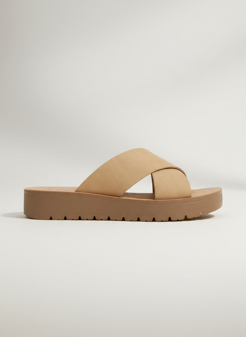 Soda Women's Flatform Slide Sandal — Open Toe Crisscross Band Summer Slip On