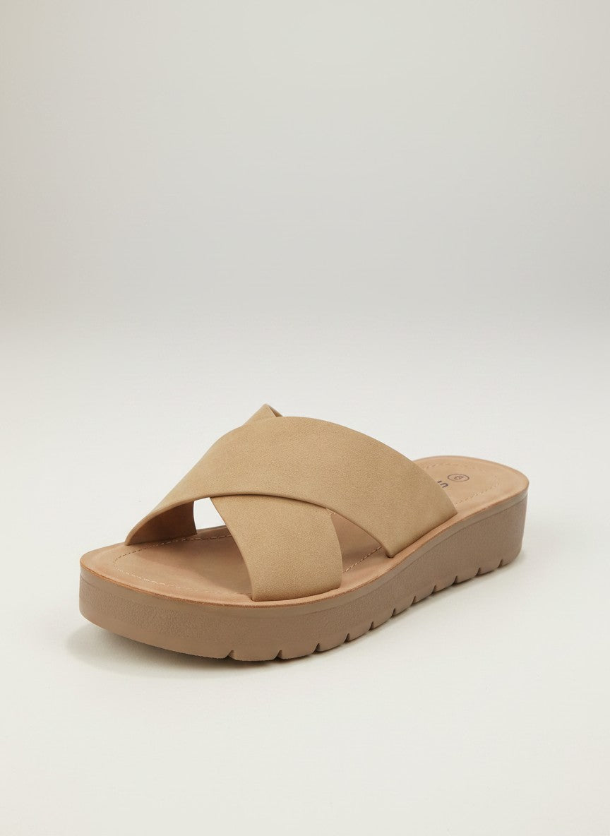Soda Women's Flatform Slide Sandal — Open Toe Crisscross Band Summer Slip On