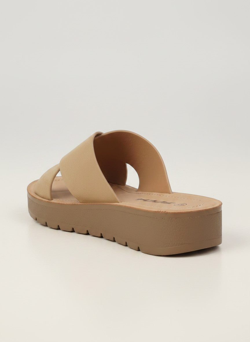 Soda Women's Flatform Slide Sandal — Open Toe Crisscross Band Summer Slip On