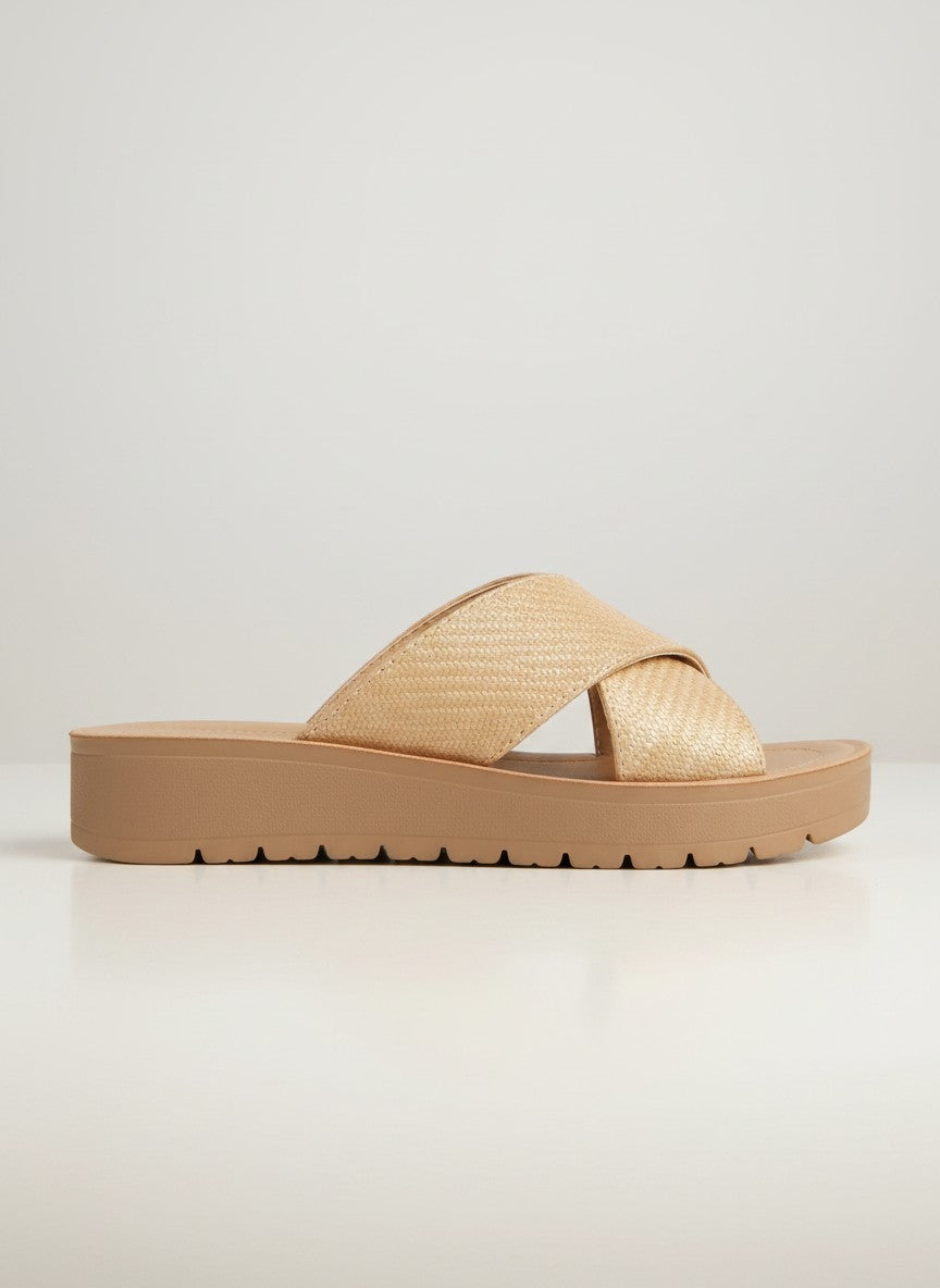 Soda Women's Flatform Slide Sandal — Open Toe Crisscross Band Summer Slip On