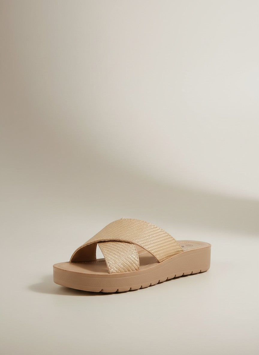 Soda Women's Flatform Slide Sandal — Open Toe Crisscross Band Summer Slip On