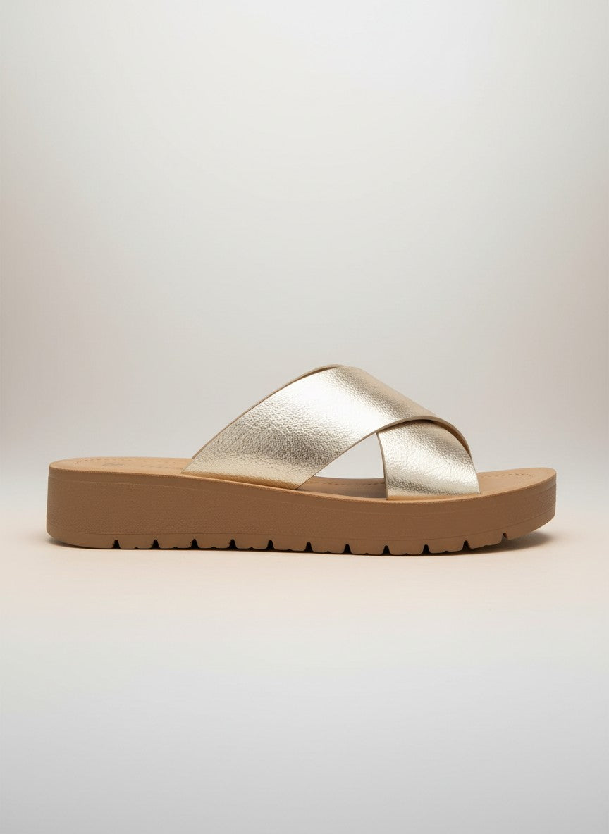 Soda Women's Flatform Slide Sandal — Open Toe Crisscross Band Summer Slip On