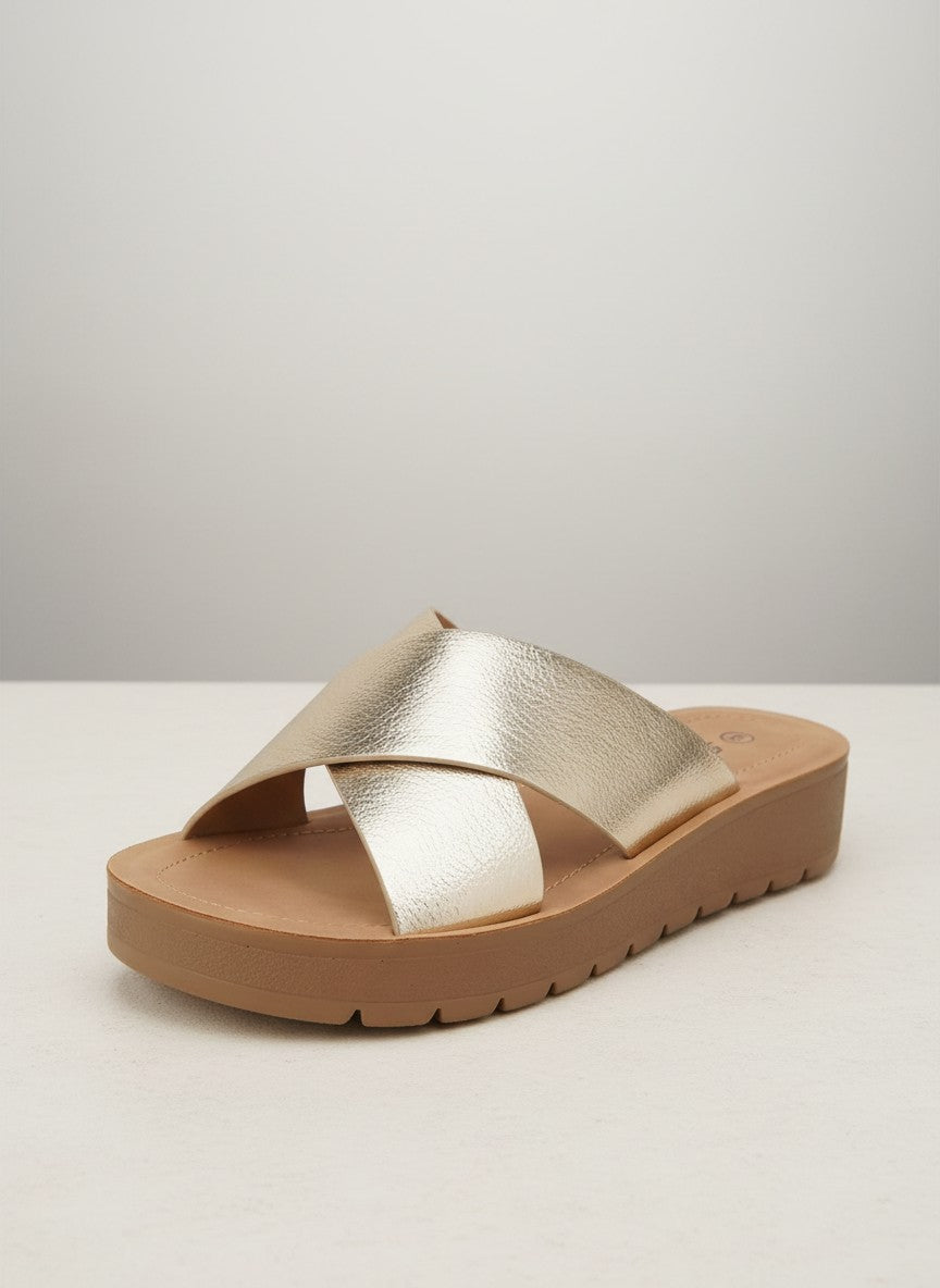 Soda Women's Flatform Slide Sandal — Open Toe Crisscross Band Summer Slip On