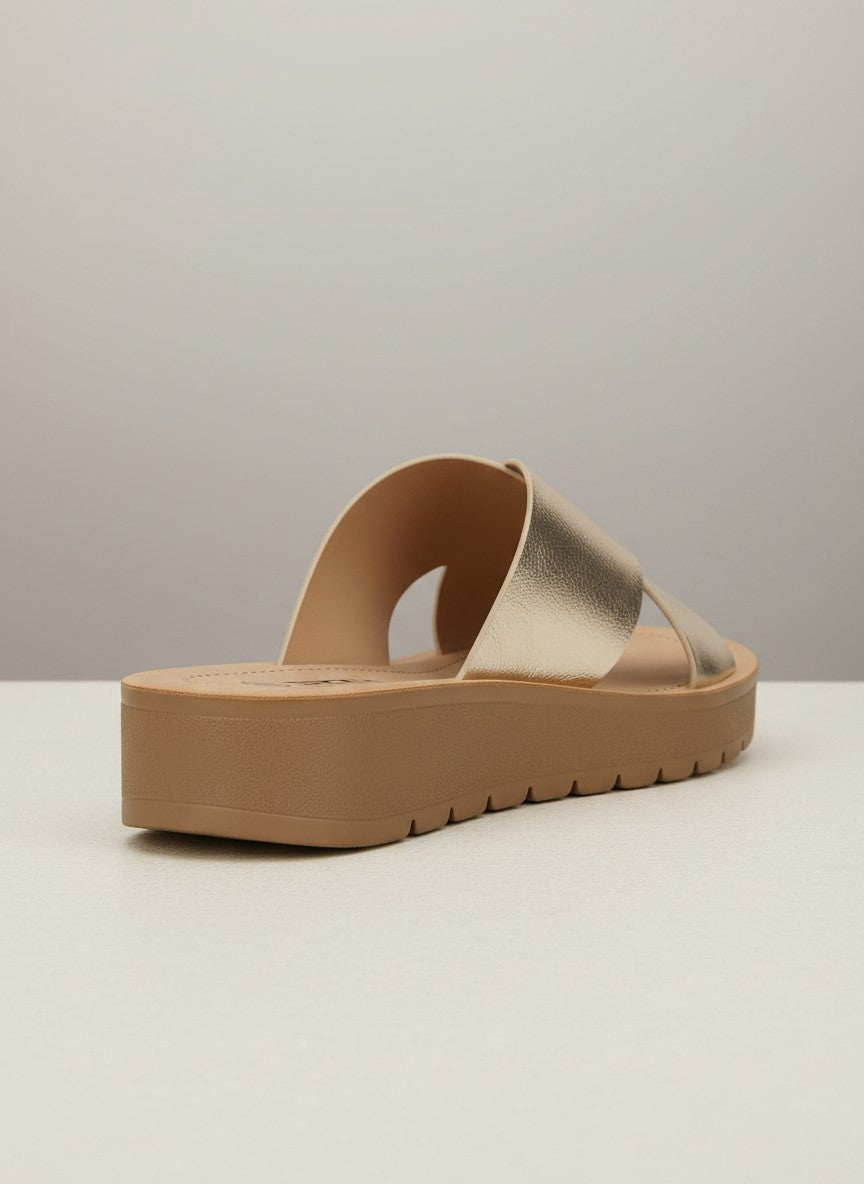 Soda Women's Flatform Slide Sandal — Open Toe Crisscross Band Summer Slip On