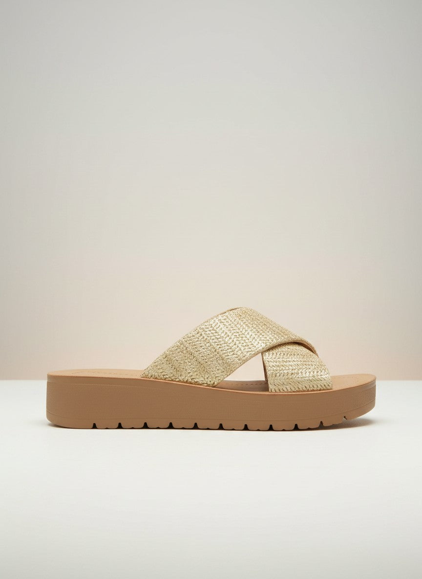Soda Women's Flatform Slide Sandal — Open Toe Crisscross Band Summer Slip On