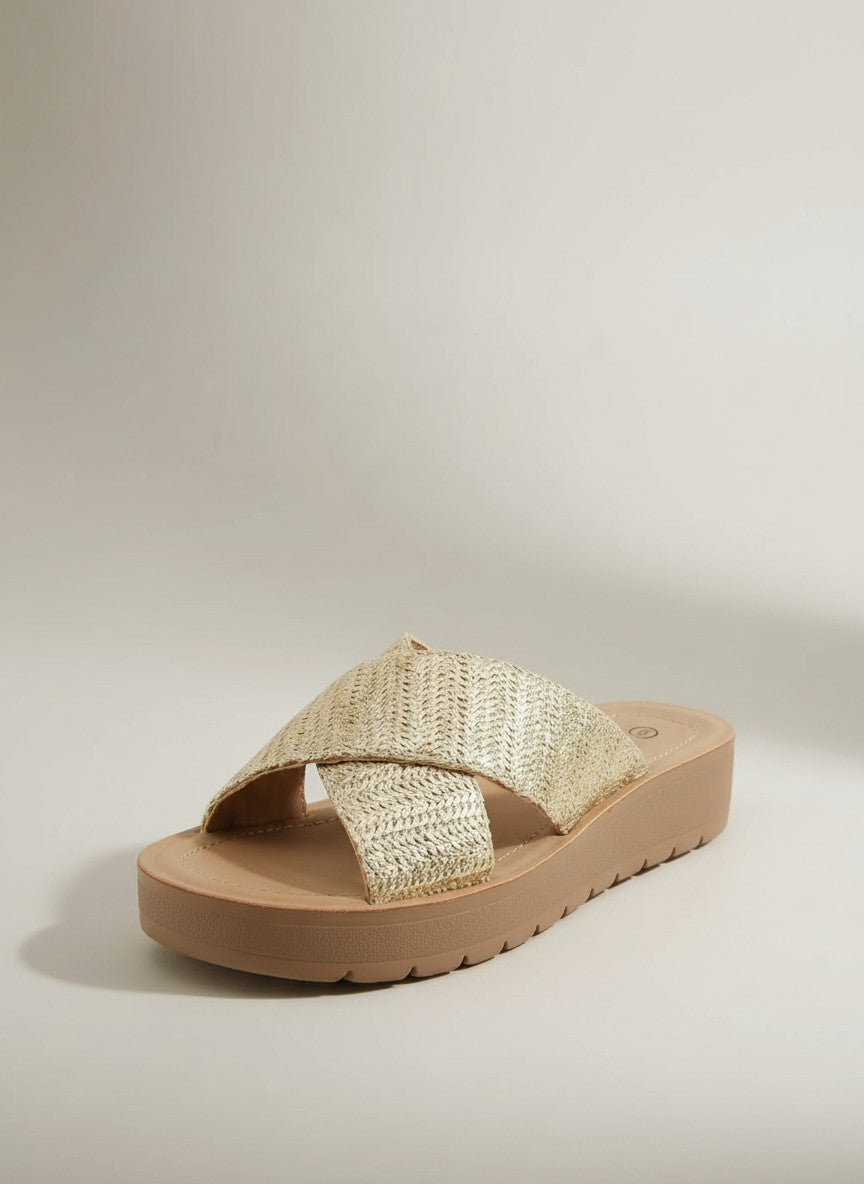 Soda Women's Flatform Slide Sandal — Open Toe Crisscross Band Summer Slip On