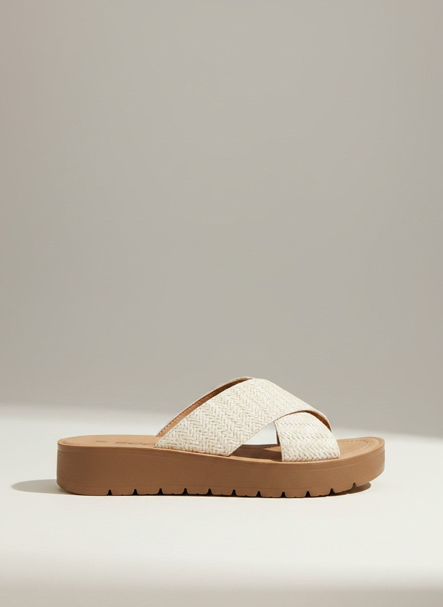 Soda Women's Flatform Slide Sandal — Open Toe Crisscross Band Summer Slip On