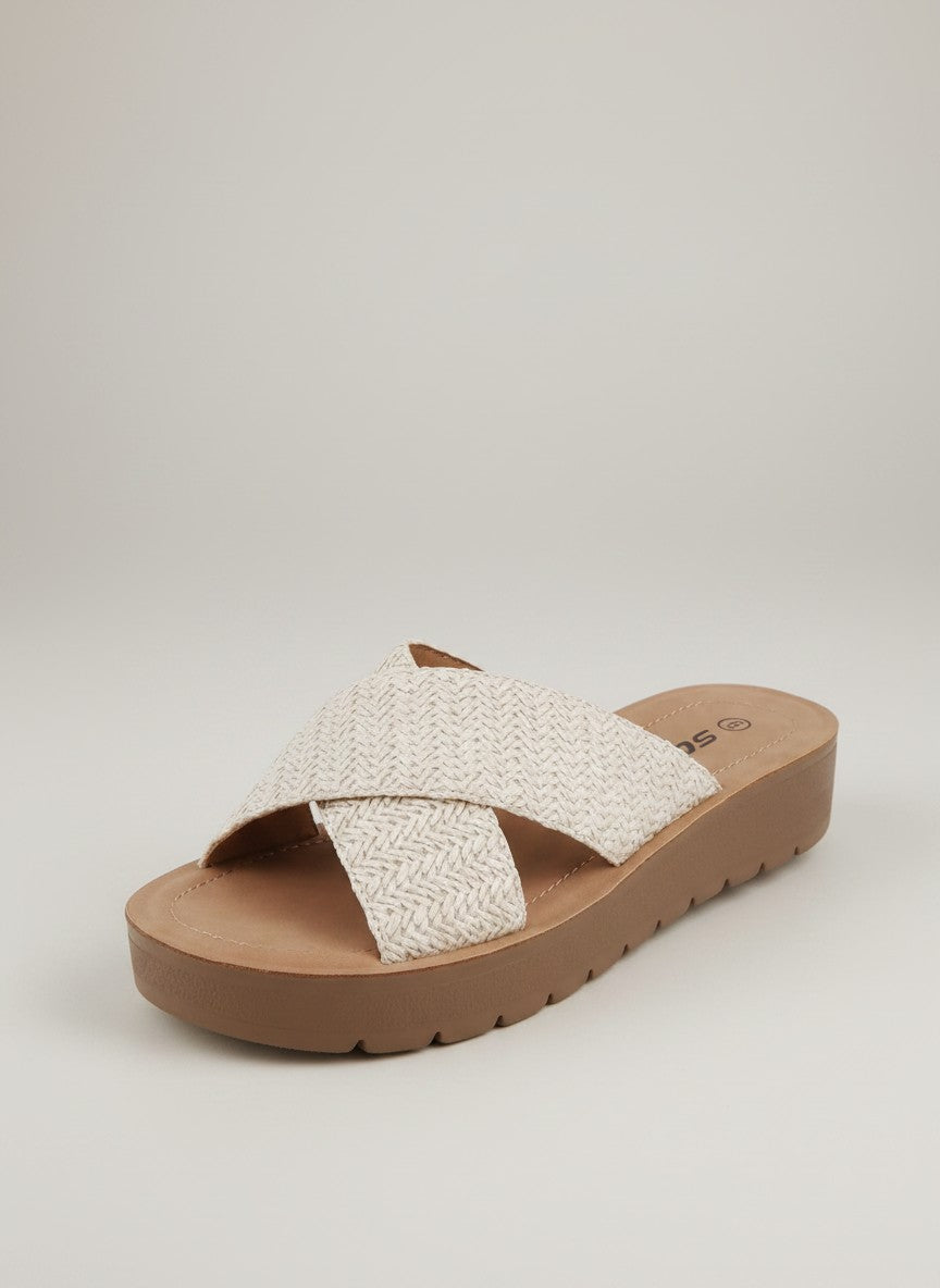 Soda Women's Flatform Slide Sandal — Open Toe Crisscross Band Summer Slip On