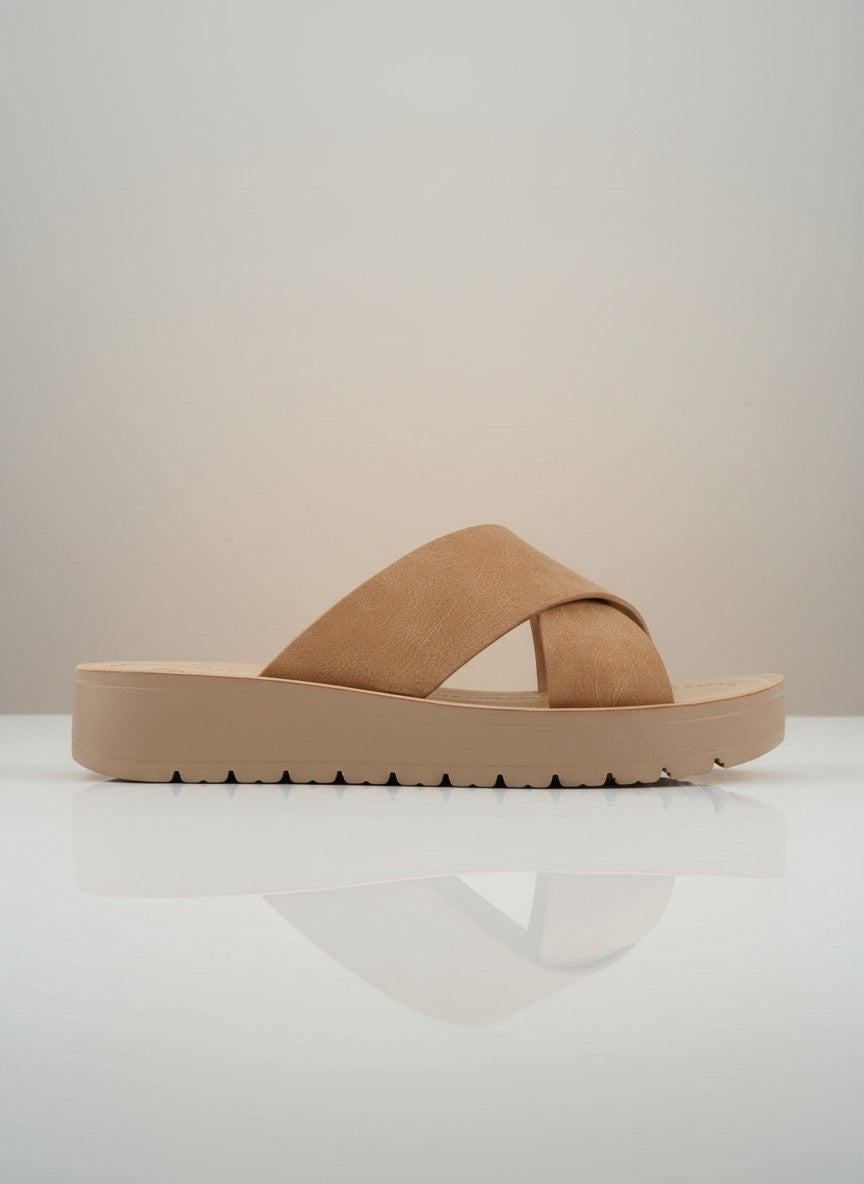 Soda Women's Flatform Slide Sandal — Open Toe Crisscross Band Summer Slip On