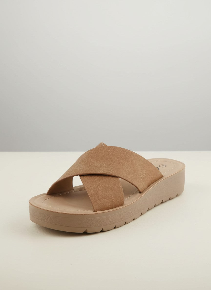 Soda Women's Flatform Slide Sandal — Open Toe Crisscross Band Summer Slip On