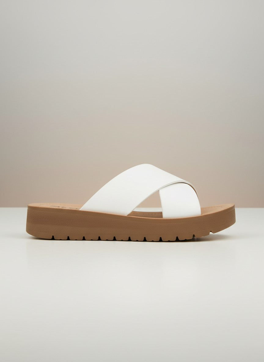 Soda Women's Flatform Slide Sandal — Open Toe Crisscross Band Summer Slip On