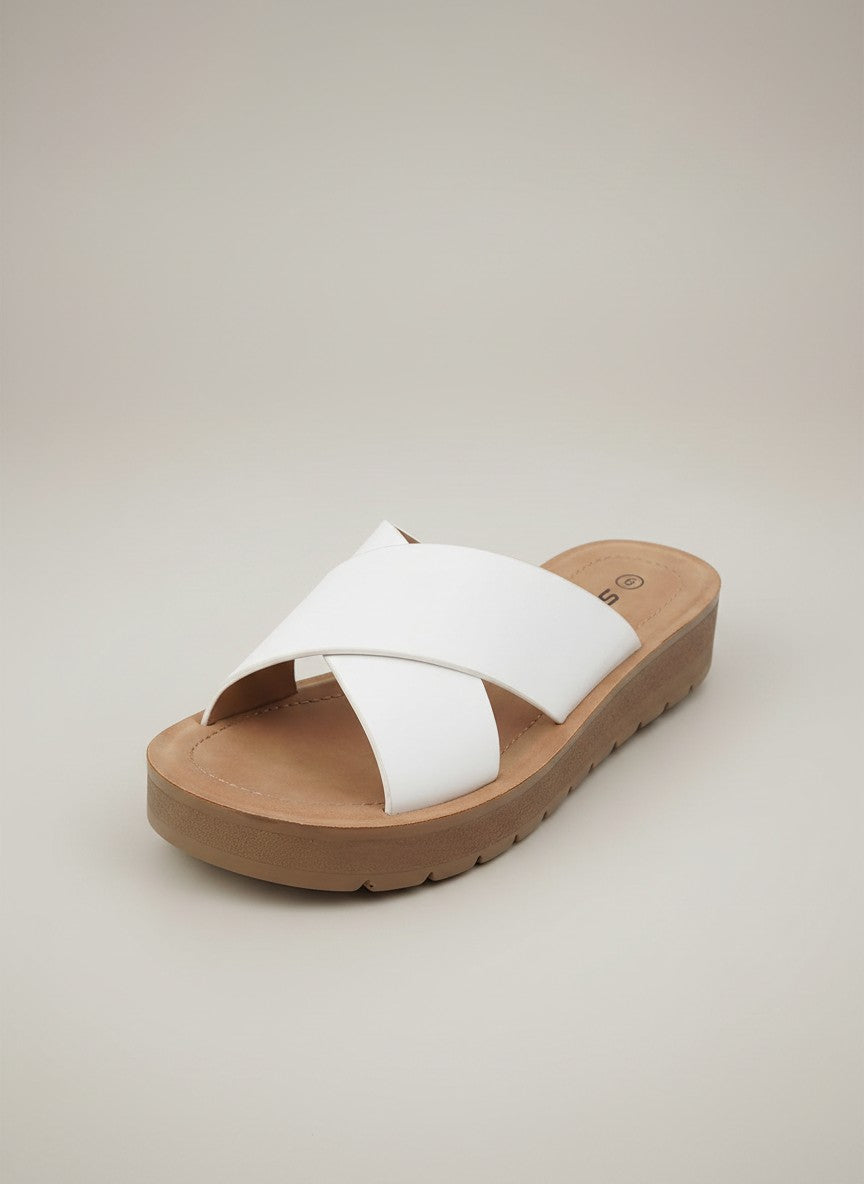 Soda Women's Flatform Slide Sandal — Open Toe Crisscross Band Summer Slip On