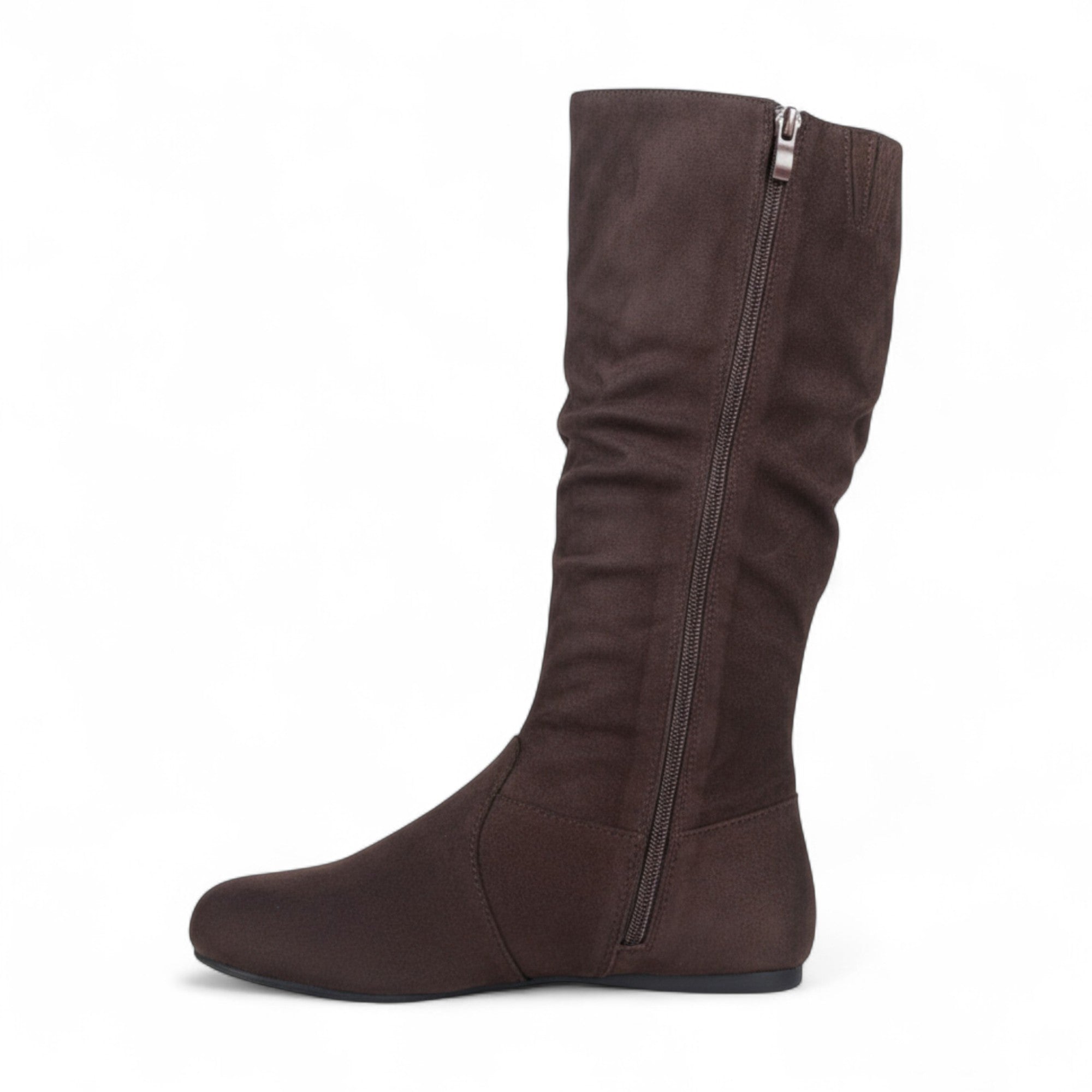 Womens Soft Slouchy Mid-Calf Flat to Low Heel Pull On Fall Weather Winter Boots, Brown Suede