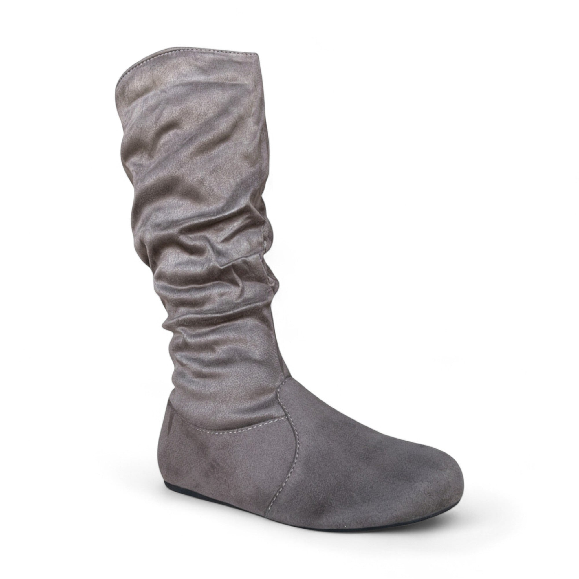 Womens Soft Slouchy Mid-Calf Flat to Low Heel Pull On Fall Weather Winter Boots, Taupe Suede