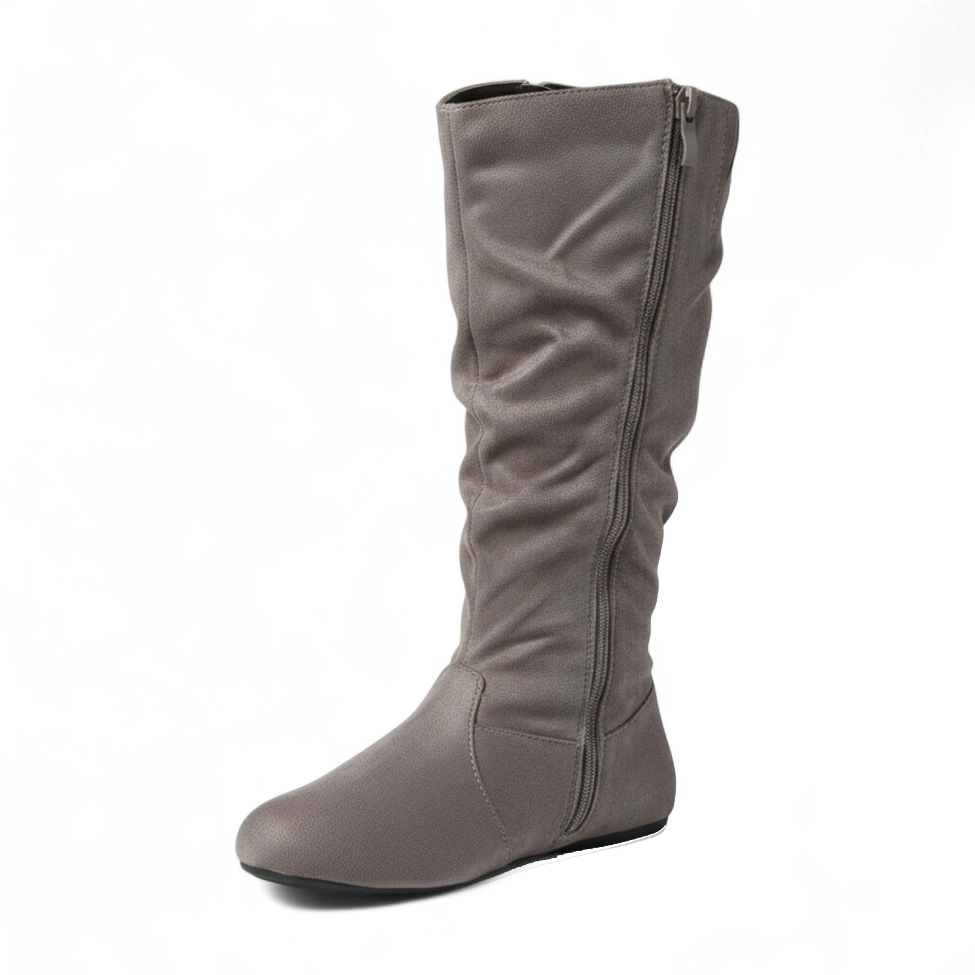Womens Soft Slouchy Mid-Calf Flat to Low Heel Pull On Fall Weather Winter Boots, Taupe Suede