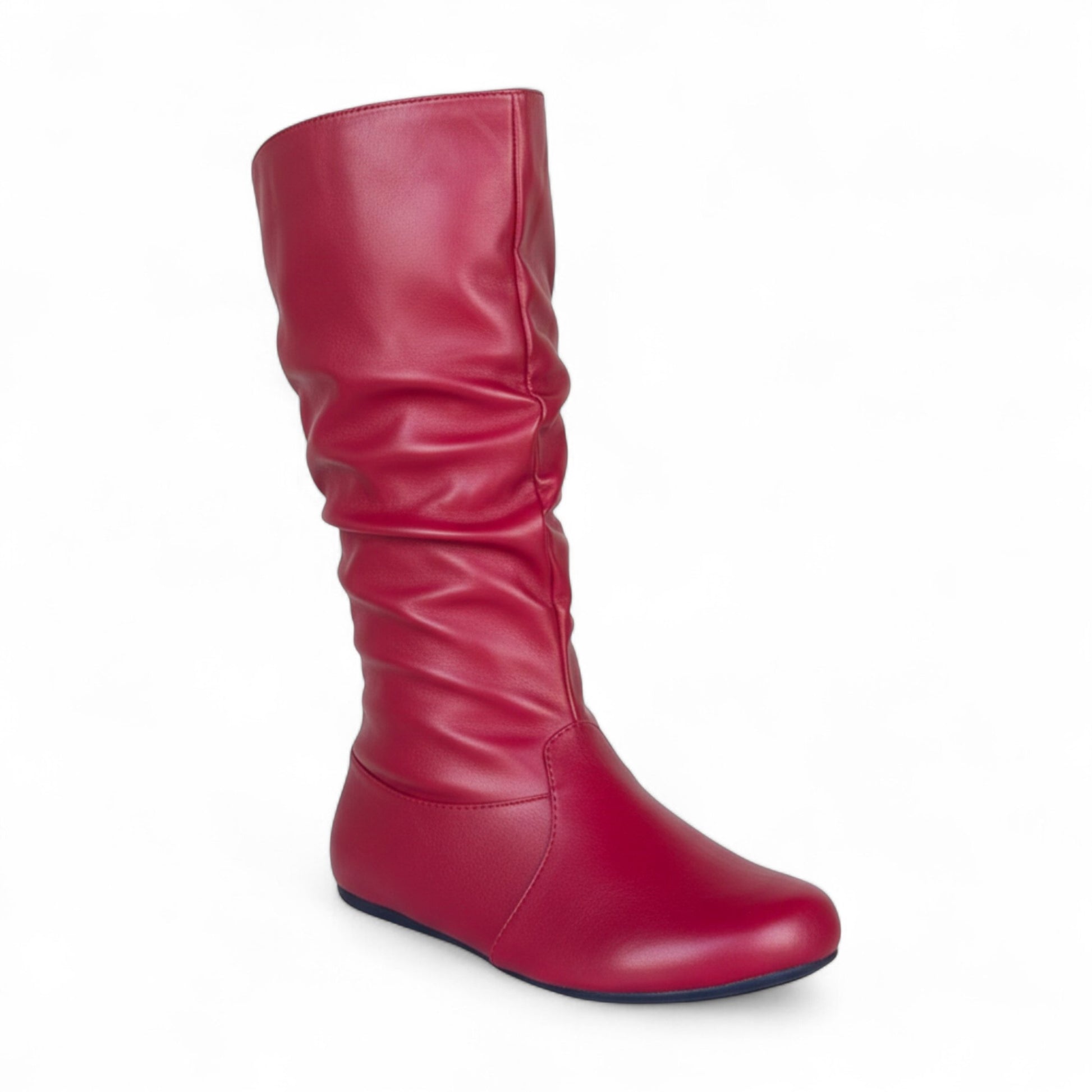 Womens Soft Slouchy Mid-Calf Flat to Low Heel Pull On Fall Weather Winter Boots, Red Pu