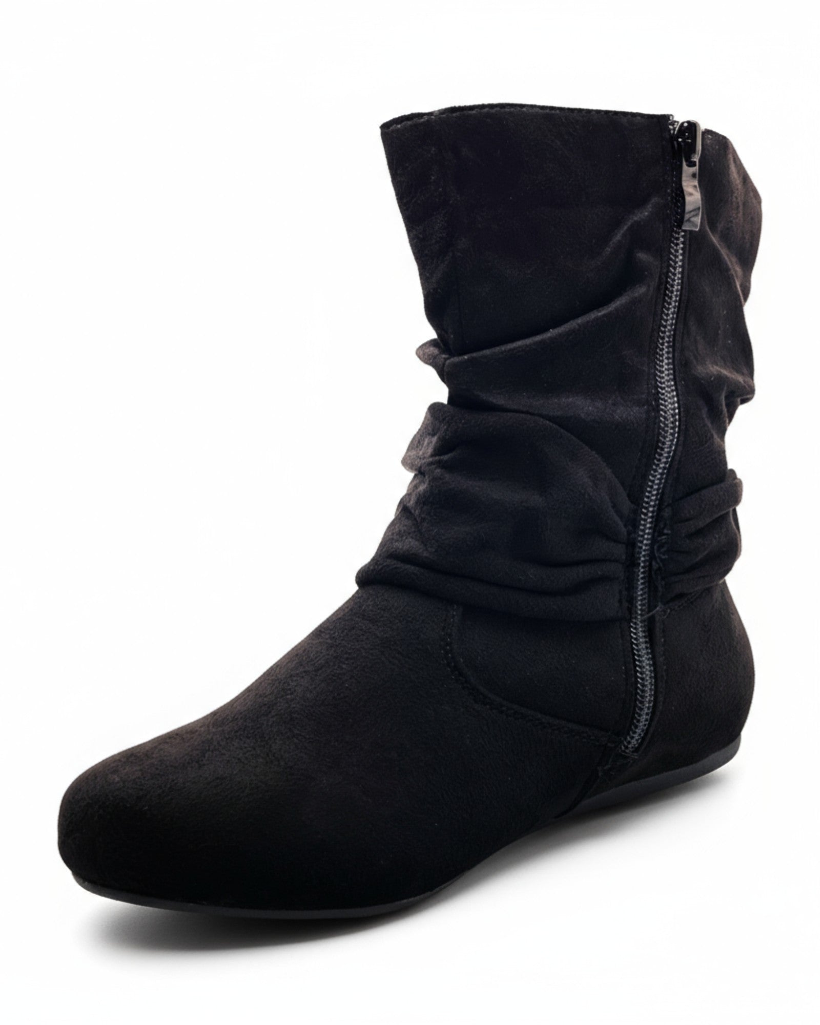 Women's Mid-Calf Flat Heel Side Zipper Slouch Boots