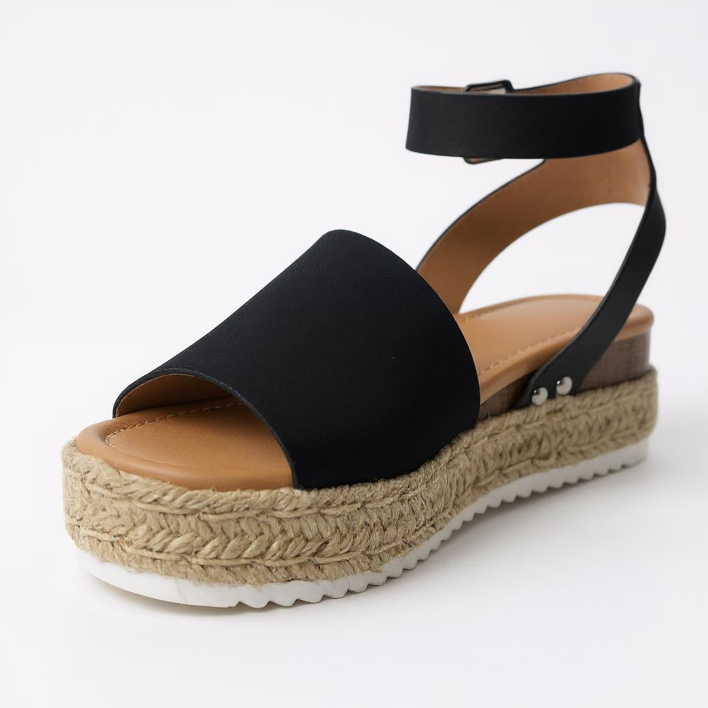 Women Espadrilles Flatform Open Toe Buckle Ankle Strap Dressy Wedge Casual Sandal