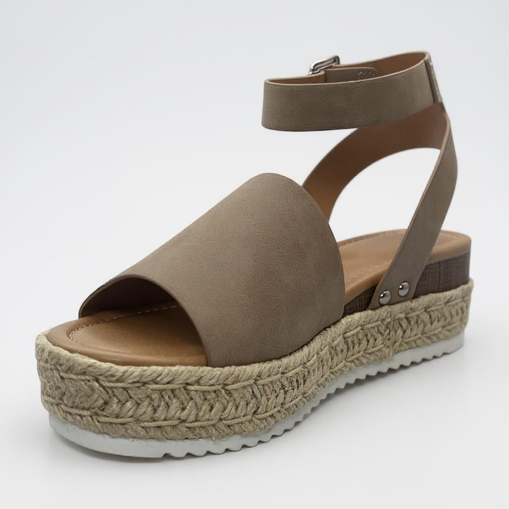 Women Espadrilles Flatform Open Toe Buckle Ankle Strap Dressy Wedge Casual Sandal