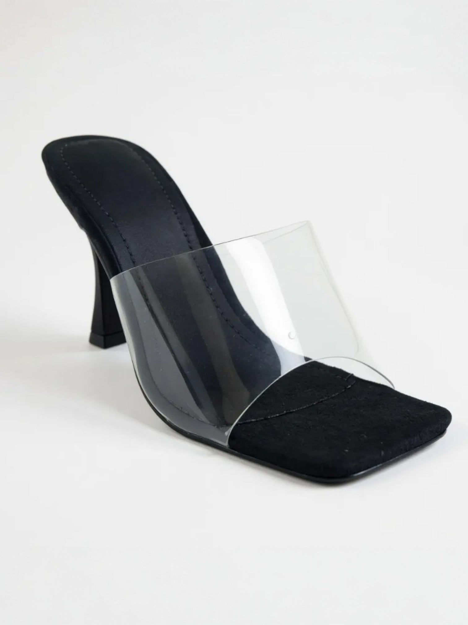 Women Sexy Square-Toe Transparent Overlay High stiletto Heels Dressy Sandals