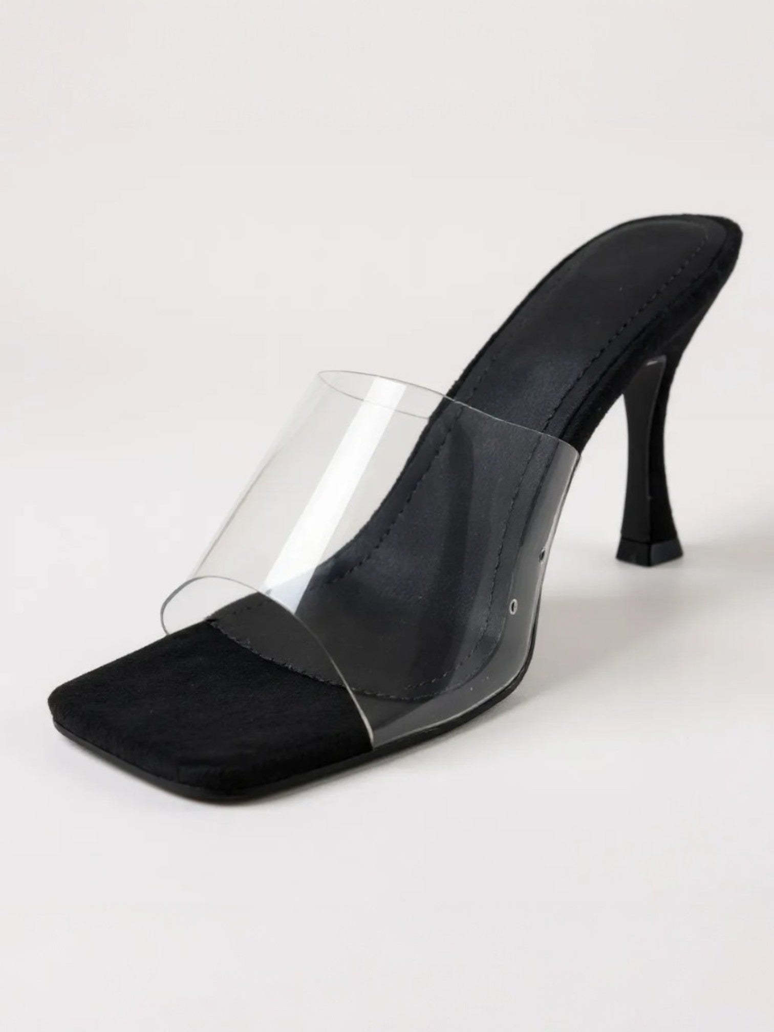 Women Sexy Square-Toe Transparent Overlay High stiletto Heels Dressy Sandals