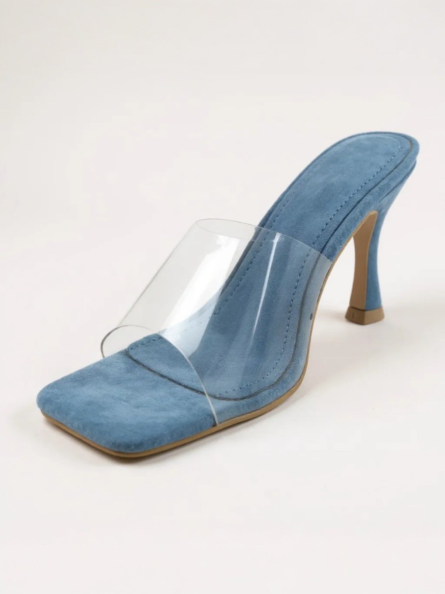 Women Sexy Square-Toe Transparent Overlay High stiletto Heels Dressy Sandals