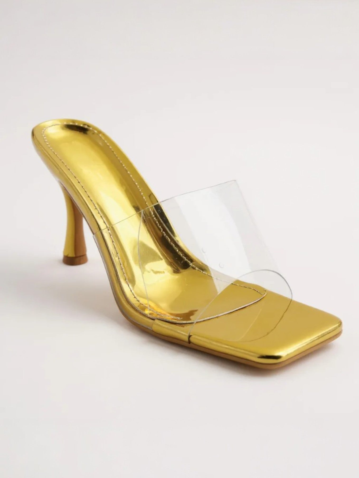 Women Sexy Square-Toe Transparent Overlay High stiletto Heels Dressy Sandals