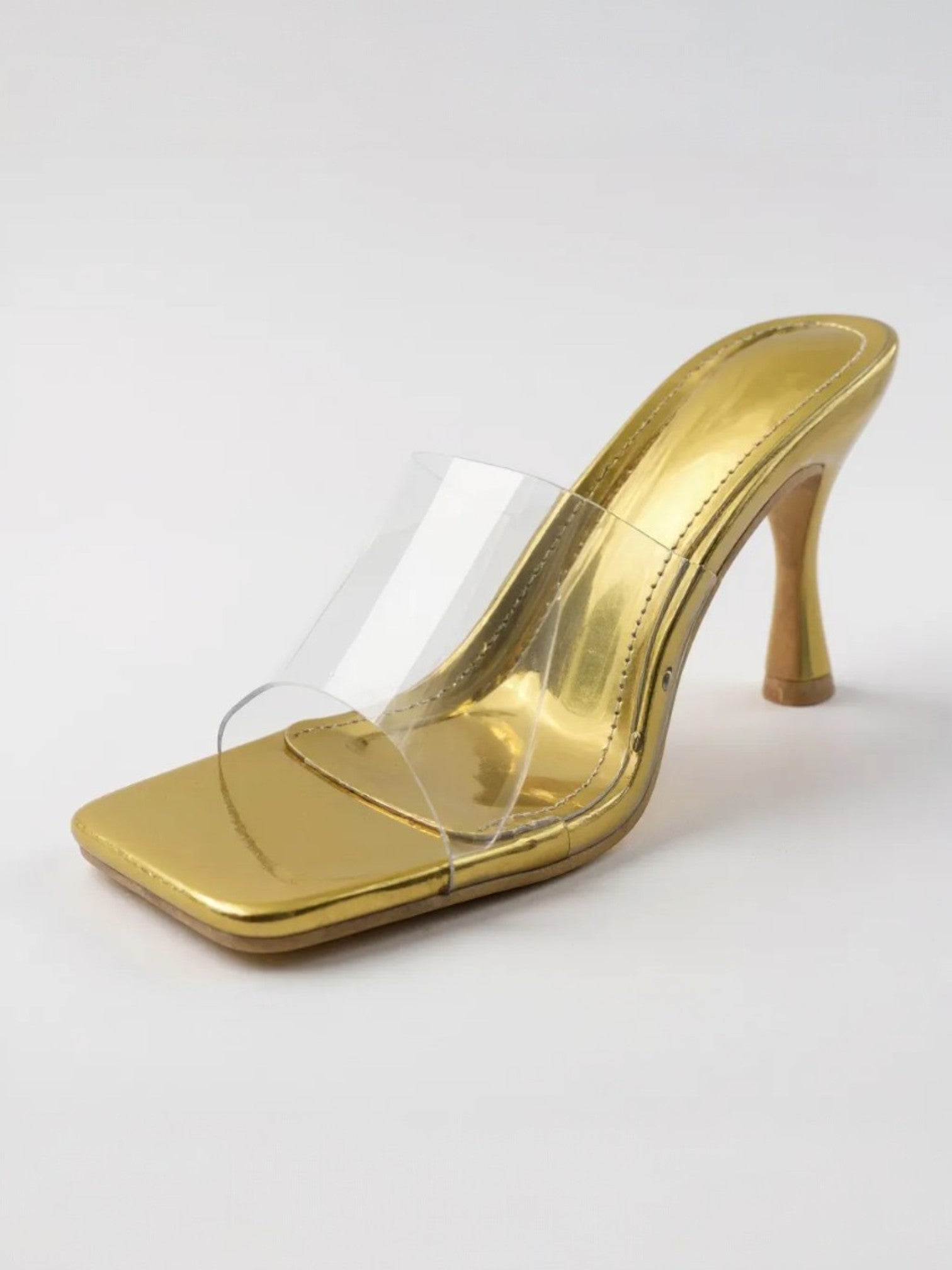 Women Sexy Square-Toe Transparent Overlay High stiletto Heels Dressy Sandals