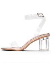 Fashion Mes Women's Clear Chunky Heel Sandal — Open Toe Transparent Ankle Strap